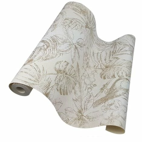 Muriva Sankuru Metallic Tropical Wallpaper Birds Floral Leaf Light Grey Gold 3 Muriva Sankuru Metallic Tropical Wallpaper Birds Floral Leaf Light Grey Gold - Image 3