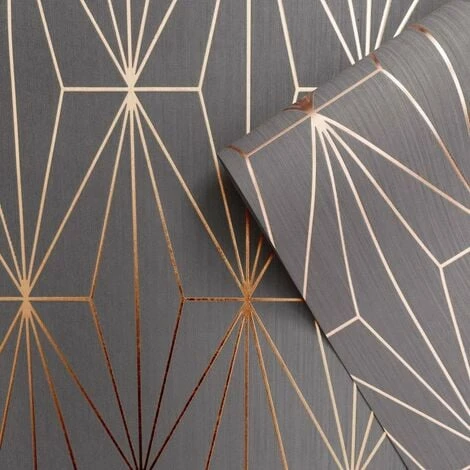 Charcoal Rose Gold Metallic Geometric Wallpaper Triangles Vinyl Muriva Kayla 3 Charcoal Rose Gold Metallic Geometric Wallpaper Triangles Vinyl Muriva Kayla - Image 3