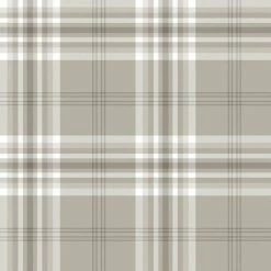 Mushroom White Taupe Check Wallpaper Country Tartan Plaid Stripe Muriva Kelso