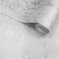 Industrial Stone Concrete Wallpaper Metallic Silver Grey Vinyl Muriva Arlo