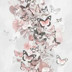 Rose Gold Grey Floral Butterfly Wallpaper Glitter Botanical Muriva Summertime