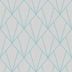 Grey Turquoise Geometric Diamonds Wallpaper Metallic Glitter Muriva Indra