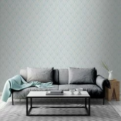 Alternative view of Grey Turquoise Geometric Diamonds Wallpaper Metallic Glitter Muriva Indra