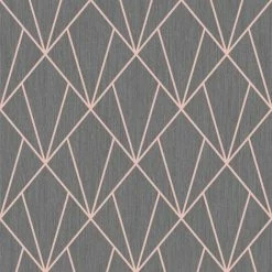 Charcoal Rose Gold Geometric Diamonds Wallpaper Metallic Glitter Muriva Indra