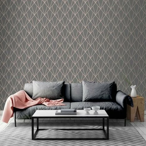 Charcoal Rose Gold Geometric Diamonds Wallpaper Metallic Glitter Muriva Indra 2 Charcoal Rose Gold Geometric Diamonds Wallpaper Metallic Glitter Muriva Indra - Image 2