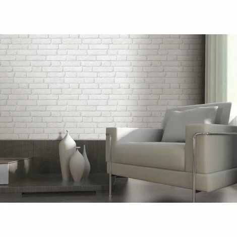 Light Grey / White - J30309 - Brick Effect - Muriva Wallpaper 1 Light Grey / White - J30309 - Brick Effect - Muriva Wallpaper