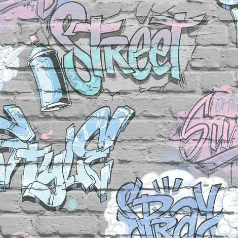 Wallpaper Muriva - Street Graffiti - Modern Urban Metallic Brick - Grey L17906 1 Wallpaper Muriva - Street Graffiti - Modern Urban Metallic Brick - Grey L17906