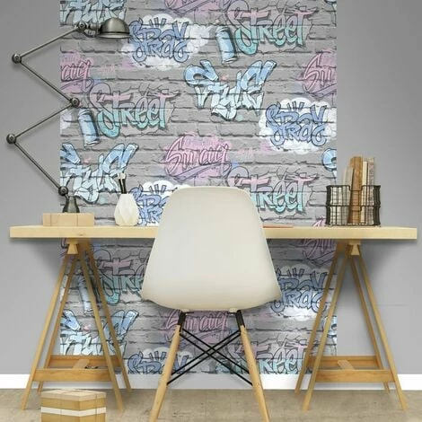 Wallpaper Muriva - Street Graffiti - Modern Urban Metallic Brick - Grey L17906 2 Wallpaper Muriva - Street Graffiti - Modern Urban Metallic Brick - Grey L17906 - Image 2