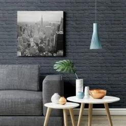 Alternative view of Muriva Painted Brick Pattern Wallpaper Faux Effect Metallic Motif Textured (Blue L22601)