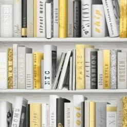 MURIVA Fashion Library Bookcase Wallpaper - Gold - 139503