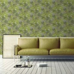 Alternative view of Muriva L33504 Camouflage Brick Wallpaper, Green
