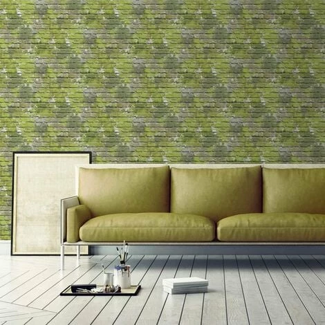Muriva L33504 Camouflage Brick Wallpaper, Green 2 Muriva L33504 Camouflage Brick Wallpaper, Green - Image 2