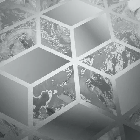 Geometric Cube Liquid Marble Silver Grey Wallpaper Elixir Muriva Metallic Modern 2 Geometric Cube Liquid Marble Silver Grey Wallpaper Elixir Muriva Metallic Modern - Image 2