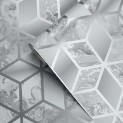 Geometric Cube Liquid Marble Silver Grey Wallpaper Elixir Muriva Metallic Modern 6 Geometric Cube Liquid Marble Silver Grey Wallpaper Elixir Muriva Metallic Modern -MURIVA SHOP 28609681 3