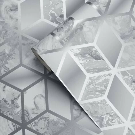 Geometric Cube Liquid Marble Silver Grey Wallpaper Elixir Muriva Metallic Modern 3 Geometric Cube Liquid Marble Silver Grey Wallpaper Elixir Muriva Metallic Modern - Image 3