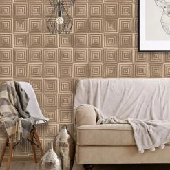Rhoda Square Wallpaper Muriva Geometric Tile Bronze Foil Metallic Vinyl