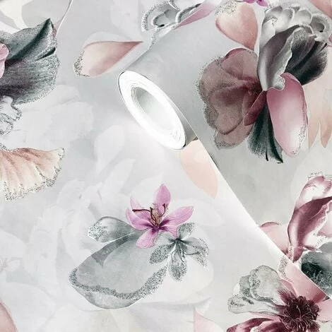 Lipsy Soft Petals Wallpaper Muriva Floral Pink Grey Purple Silver Glitter 2 Lipsy Soft Petals Wallpaper Muriva Floral Pink Grey Purple Silver Glitter - Image 2