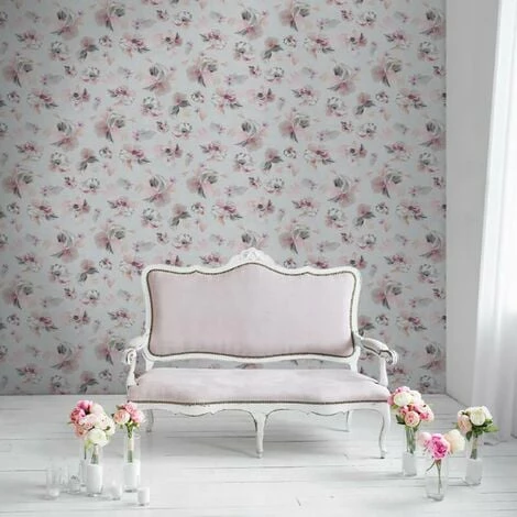 Lipsy Soft Petals Wallpaper Muriva Floral Pink Grey Purple Silver Glitter 3 Lipsy Soft Petals Wallpaper Muriva Floral Pink Grey Purple Silver Glitter - Image 3