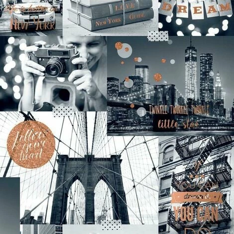 Bright Lights Wallpaper Muriva New York City Black White Orange Glitter 1 Bright Lights Wallpaper Muriva New York City Black White Orange Glitter