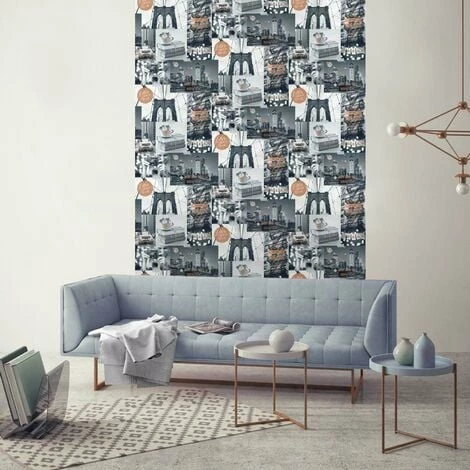 Bright Lights Wallpaper Muriva New York City Black White Orange Glitter 2 Bright Lights Wallpaper Muriva New York City Black White Orange Glitter - Image 2