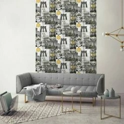 Alternative view of Muriva Bright Lights Big City Wallpaper New York Black White Gold Glitter