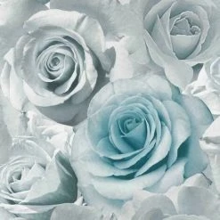Muriva Madison Floral Flower Rose Bloom Blue Silver Grey Feature Wallpaper -MURIVA SHOP 29316674 3