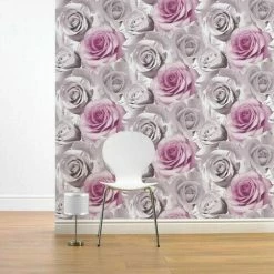 Muriva Madison Rose Floral Wallpaper Large Bloom Pink Flowers