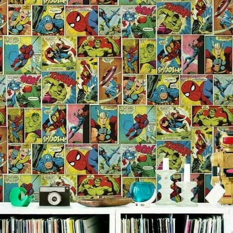 MURIVA Marvel Avengers Wallpaper Multi Coloured Hulk Thor Ironman Comic Strip Kids Room 4 MURIVA Marvel Avengers Wallpaper Multi Coloured Hulk Thor Ironman Comic Strip Kids Room - Image 4