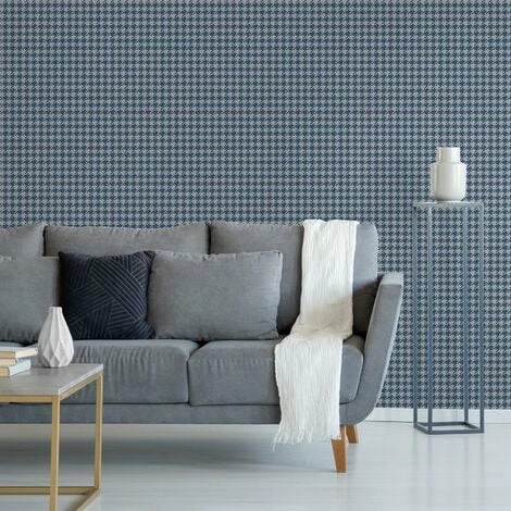 Houndstooth Wallpaper Muriva Silver Blue Geometric Modern Teenager Boys Bedroom 2 Houndstooth Wallpaper Muriva Silver Blue Geometric Modern Teenager Boys Bedroom - Image 2