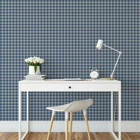 Houndstooth Wallpaper Muriva Silver Blue Geometric Modern Teenager Boys Bedroom 3 Houndstooth Wallpaper Muriva Silver Blue Geometric Modern Teenager Boys Bedroom - Image 3