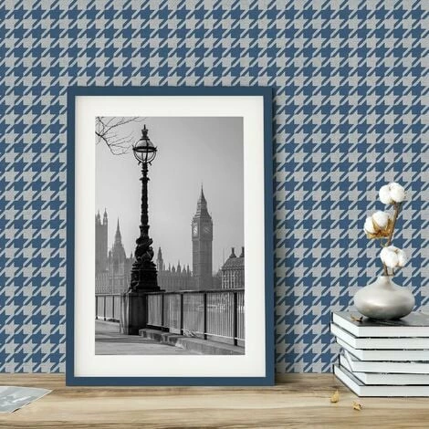 Houndstooth Wallpaper Muriva Silver Blue Geometric Modern Teenager Boys Bedroom 4 Houndstooth Wallpaper Muriva Silver Blue Geometric Modern Teenager Boys Bedroom - Image 4