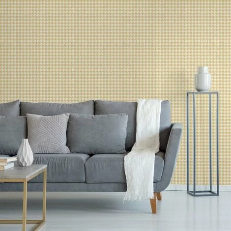 Houndstooth Wallpaper Muriva White Yellow Geometric Modern Teenager Boys Bedroom 2 Houndstooth Wallpaper Muriva White Yellow Geometric Modern Teenager Boys Bedroom - Image 2