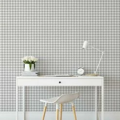 Houndstooth Wallpaper Muriva Silver White Geometric Modern Teenager Boys Bedroom -MURIVA SHOP 31934325 3