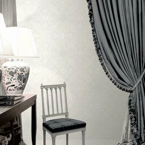 White Floral Wallpaper Muriva Blown Vinyl Glitter Textured Embossed Silver 2 White Floral Wallpaper Muriva Blown Vinyl Glitter Textured Embossed Silver - Image 2