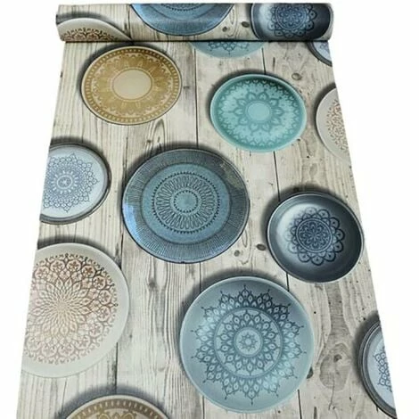 Table Mosaic Plate Wallpaper Muriva Wood Effect Paste The Wall Blue 2 Table Mosaic Plate Wallpaper Muriva Wood Effect Paste The Wall Blue - Image 2