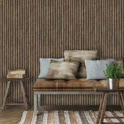 Alternative view of Brown Corrugated Wood Effect Wallpaper Muriva Paste The Wall Vinyl