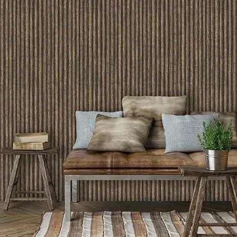Brown Corrugated Wood Effect Wallpaper Muriva Paste The Wall Vinyl 2 Brown Corrugated Wood Effect Wallpaper Muriva Paste The Wall Vinyl - Image 2