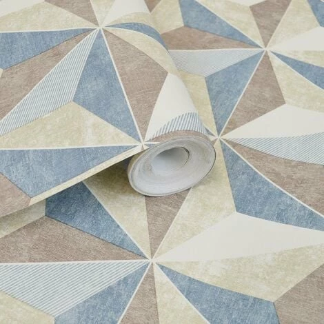 Geometric Triangle Wallpaper Muriva Blue Grey Paste The Wall Vinyl Textured 2 Geometric Triangle Wallpaper Muriva Blue Grey Paste The Wall Vinyl Textured - Image 2