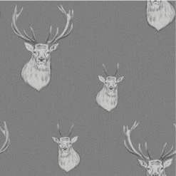 MURIVA Stag Wallpaper Woven Effect Grey Silver Metallic Catherine Lansfield