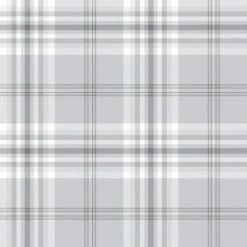 MURIVA Grey Silver Check Wallpaper Metallic Country Tartan Plaid