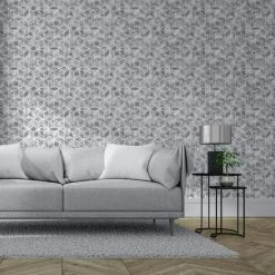Alternative view of MURIVA Geometric Cube Liquid Marble Silver Grey Wallpaper Elixir Metallic Modern