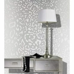 Alternative view of MURIVA Leopard Skin Wallpaper Animal Print Grey White Silver Metallic