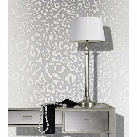 MURIVA Leopard Skin Wallpaper Animal Print Grey White Silver Metallic 2 MURIVA Leopard Skin Wallpaper Animal Print Grey White Silver Metallic - Image 2
