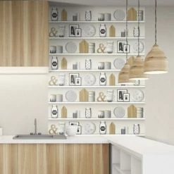 MURIVA Realistic Shelve And Decoration Wallpaper Smooth Finish Vinyl Paste The Wall