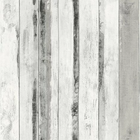 Muriva White Distressed White Wood Panel Wallpaper 1 Muriva White Distressed White Wood Panel Wallpaper