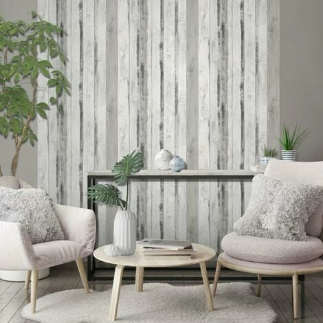 Muriva White Distressed White Wood Panel Wallpaper 2 Muriva White Distressed White Wood Panel Wallpaper - Image 2