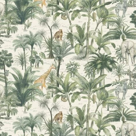 Safari Wallpaper Muriva White Green Animal Jungle Trees Modern Natural Safari Wallpaper Muriva White Green Animal Jungle Trees Modern Natural -MURIVA SHOP 35492926 1