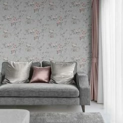 Bettany Floral Wallpaper Muriva Textured Heavyweight Vinyl Grey Pink Glitter -MURIVA SHOP 35492929 3
