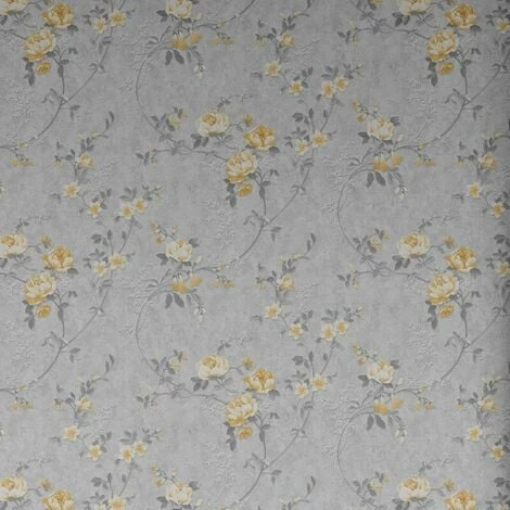 Bettany Floral Wallpaper Muriva Textured Heavyweight Vinyl Grey Yellow Glitter 1 Bettany Floral Wallpaper Muriva Textured Heavyweight Vinyl Grey Yellow Glitter