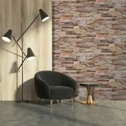 Alternative view of Muriva Brown Brick Slate Stone Natural 3D Textured Vinyl Washable Wallpaper